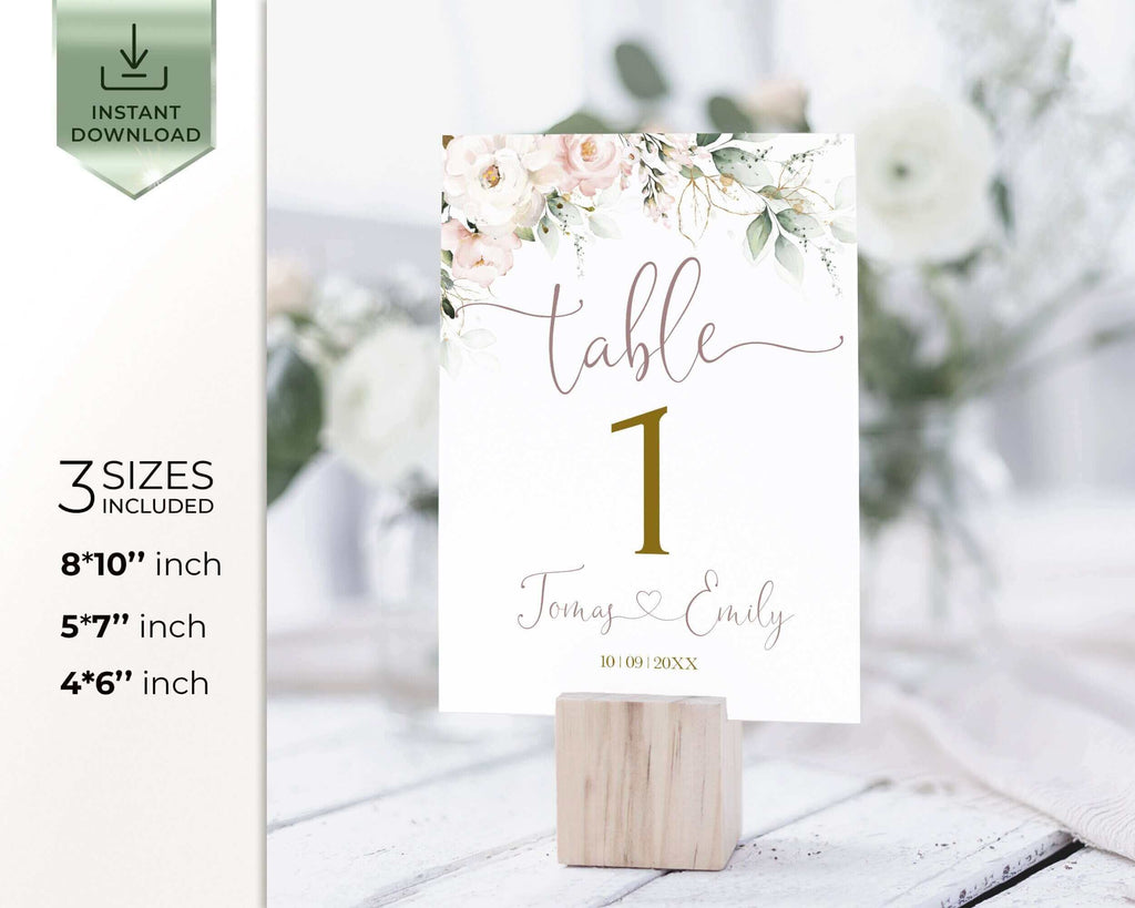 Table Numbers Template, Blush and Pink, Floral Wedding DIY Printables