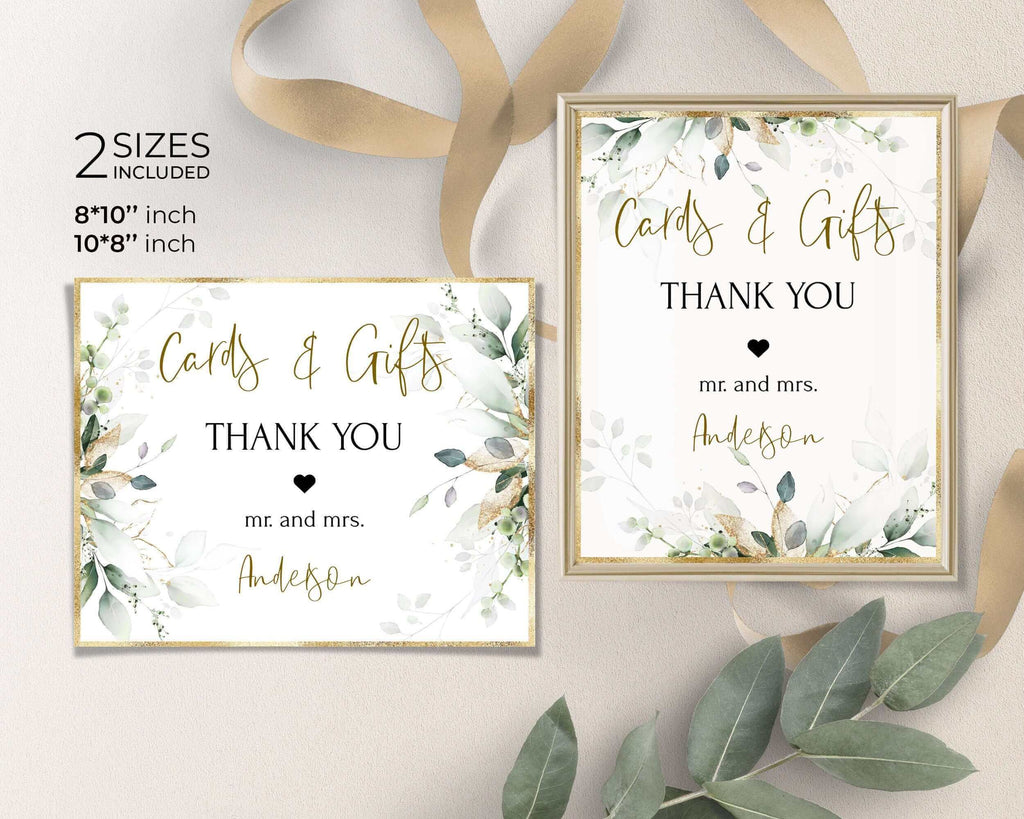 Cards & Gifts Sign, Sage and Gold, DIY Wedding Printables