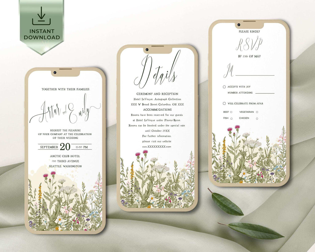 Online Wedding Invitations, Wild Herbs Earthy, Editable Printables