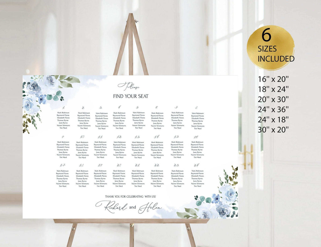 LPE0003 Seating Chart Sign | Light Blue Wedding | Editable Printable Template