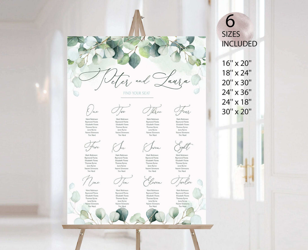LPE0011 Seat Chart Sign | Eucalyptus DIY Wedding | Editable Printable Template