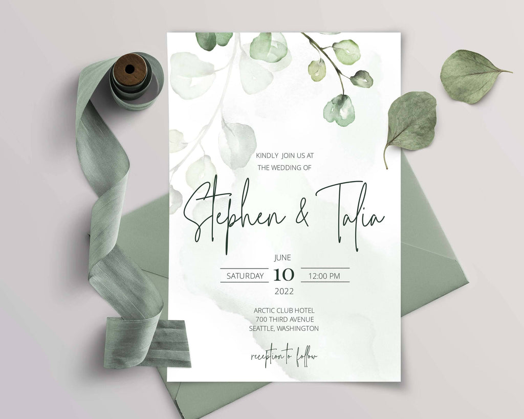 LPE0036 Invitation Cards | Eucalyptus Green Wedding | Editable DIY Printables