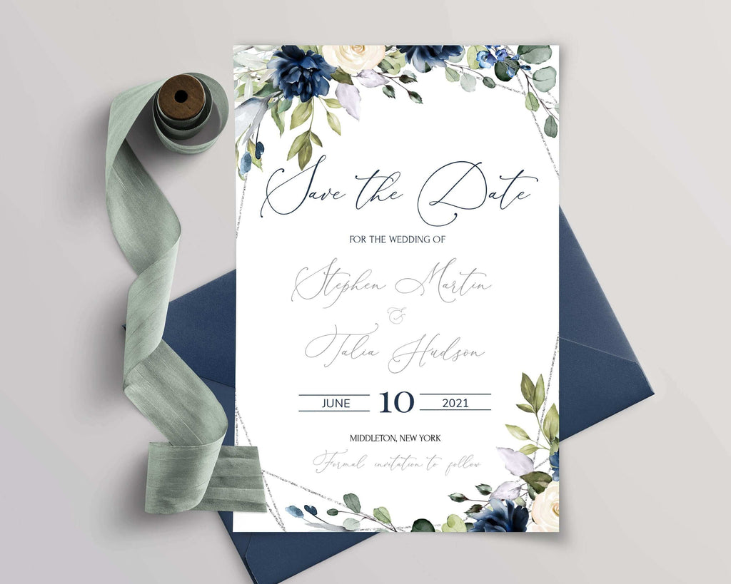 LPE0038 Wedding Signs | Stationery Pack | Navy Blue & Silver | DIY Templates