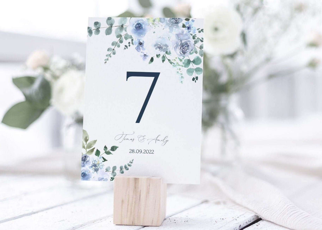 LPE0045 Table Number Card | Watercolor Blue | DIY Wedding | Editable Templates