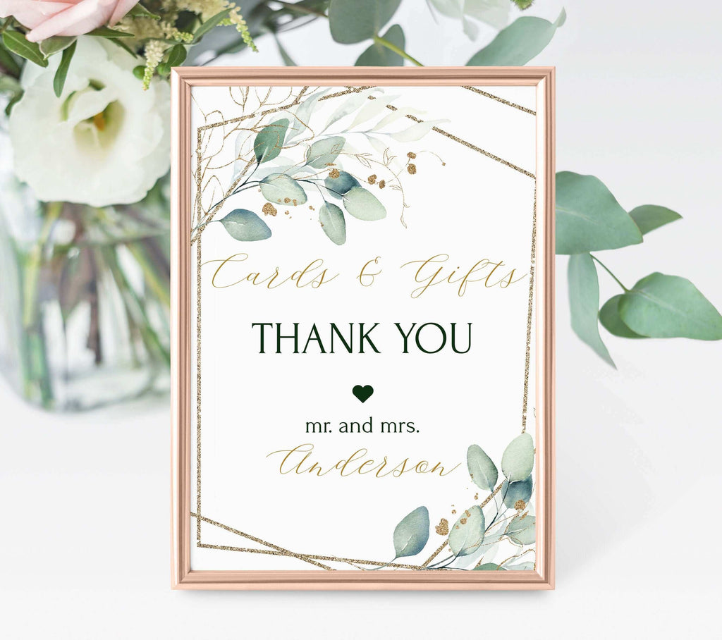 LPE0062 Cards and Gifts Sign | Eucalyptus & Gold | DIY Wedding | Printables