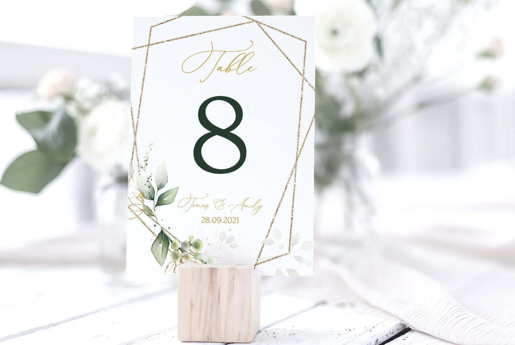 LPE0063 Wedding Table Numbers | Sage Green & Gold | Editable Templates