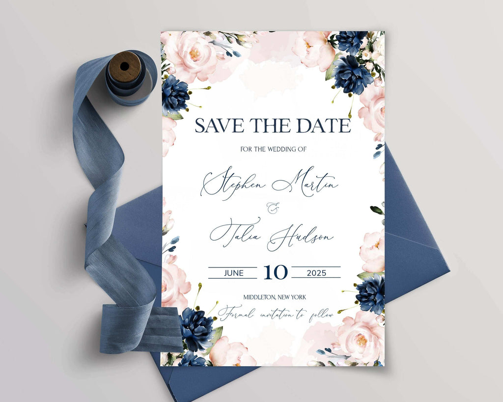 LPE0066 HARPER Soft Pink and Blue Navy Save The Date Editable DIY Printable