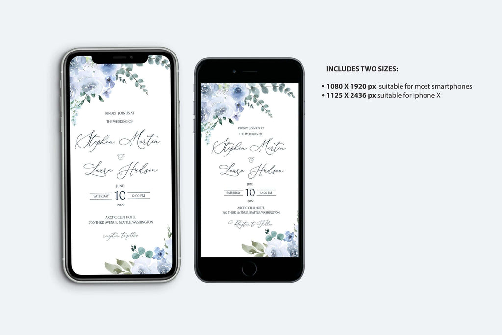 LPE0098 Electronic Wedding Invitation | Light Blue | Editable Templates