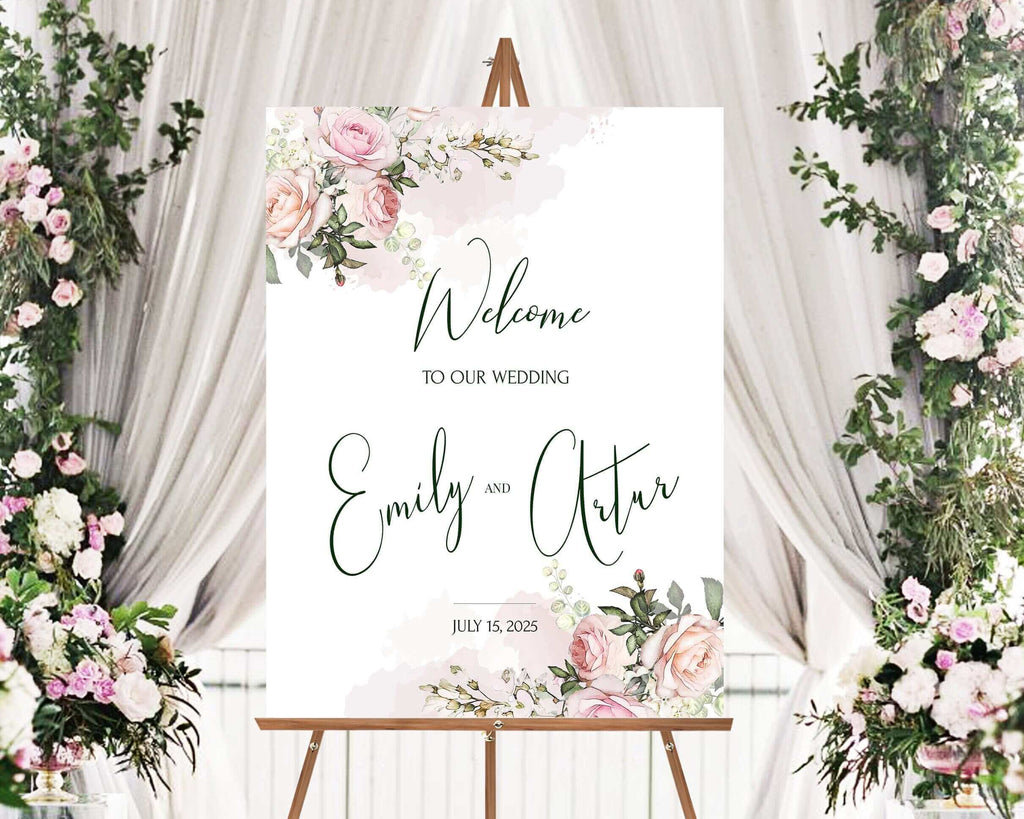 LPE0102 Welcome Sign | Blush Pink Floral | DIY Wedding | Editable Printables