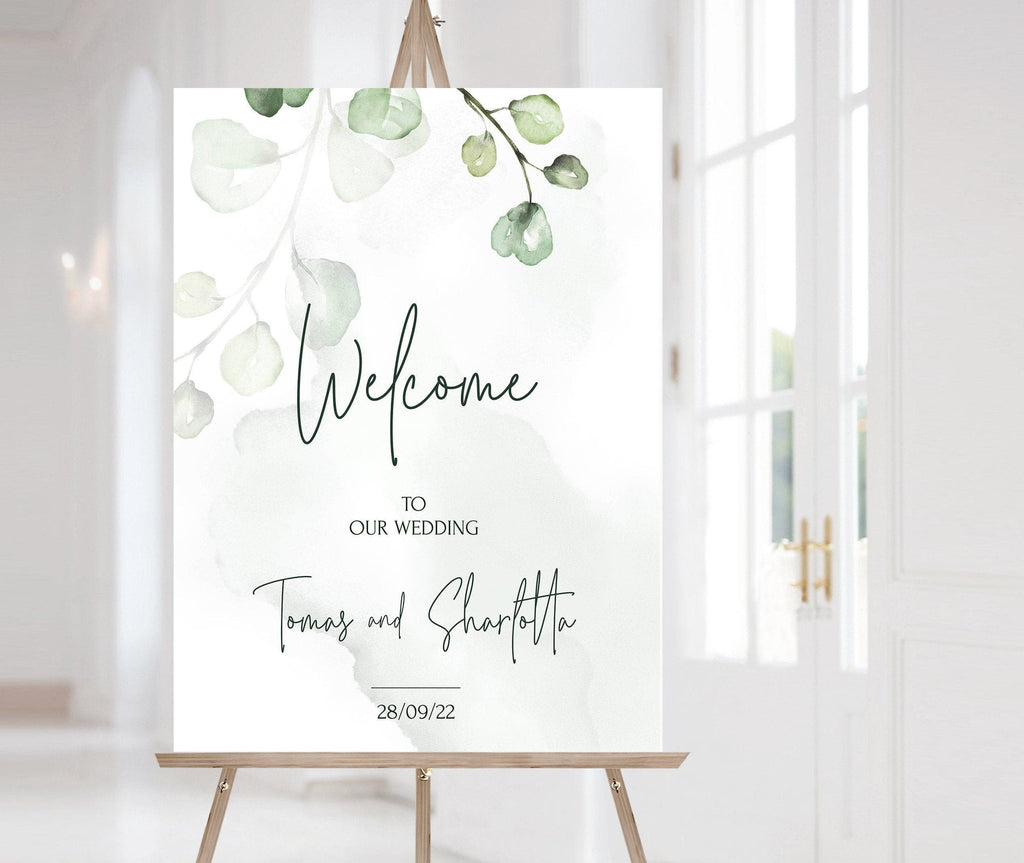 LPE0112 Welcome Sign | Watercolor Eucalyptus | Minimalist Wedding | Printables