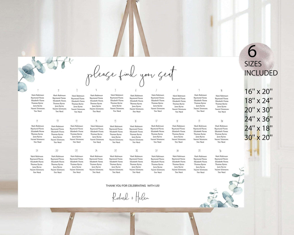 LPE0113 Wedding Seating Chart Sign | Sage Green Eucalyptus | DIY Printables