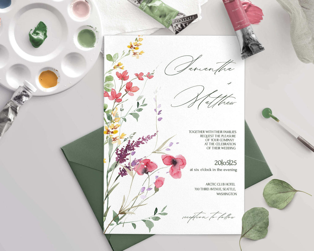 LPE0135 Wedding Invitation Template | Wildflowers | Rustic Editable Templates