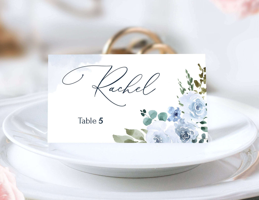 LPE0137 Wedding Name Card Template | Light Blue Watercolor | DIY Printables