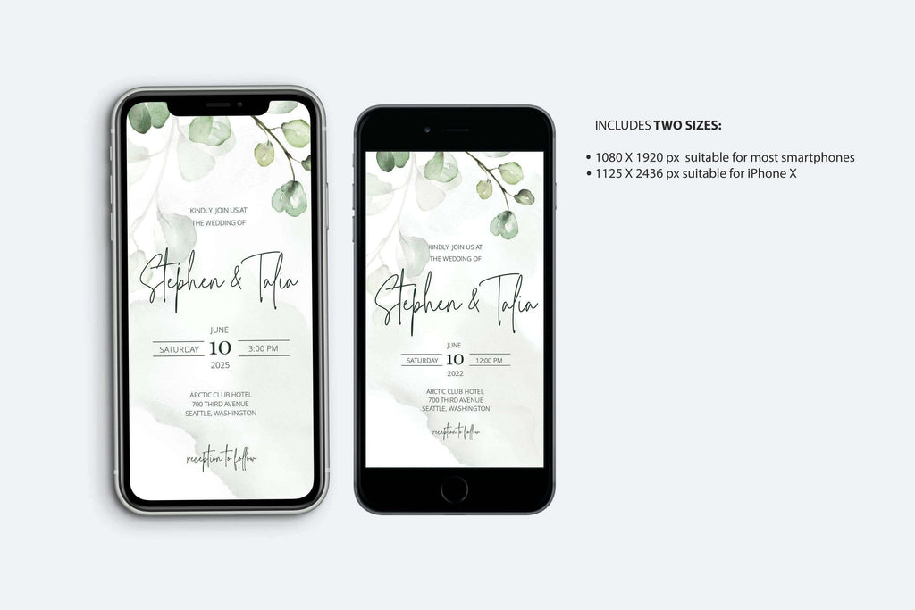 LPE0139 Electronic Invitation Editable DIY Template, Modern Green Wedding