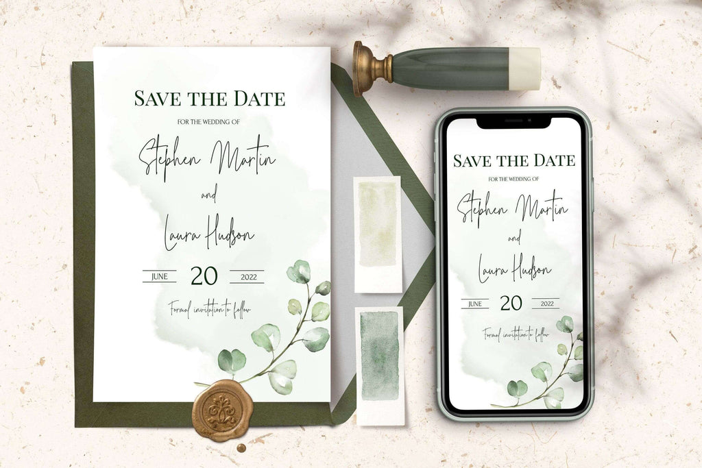 LPE0140 Save The Date & Evite, Modern Wedding Calligraphy, DIY Printables