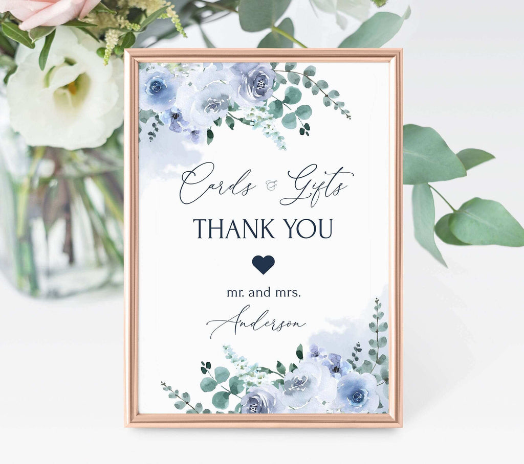 LPE0143 Gifts and Cards Sign | Watercolor Blue Wedding | Editable Templates