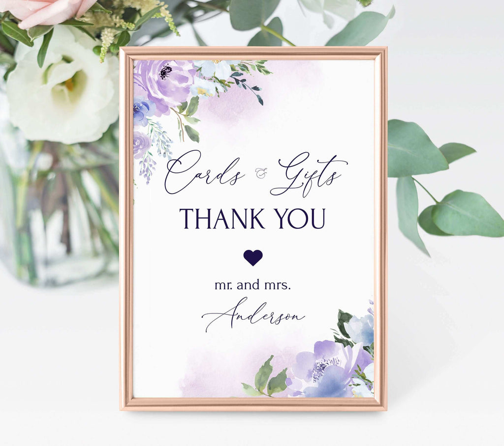 LPE0164 Cards and Gifts Sign | Watercolor Purple | DIY Wedding Printables