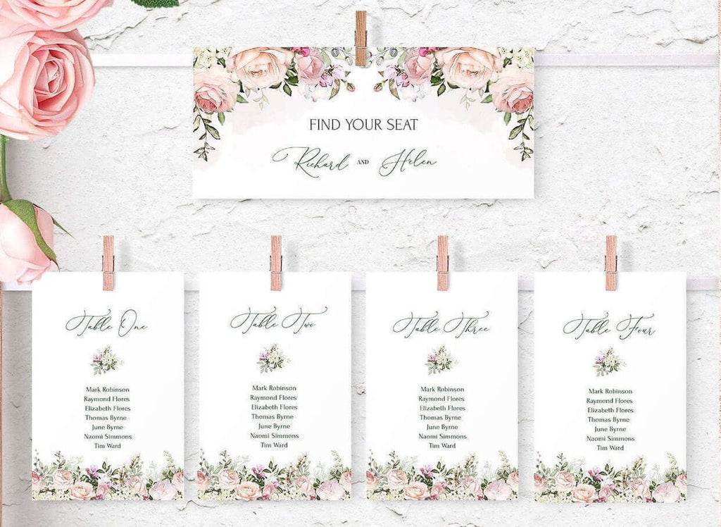 LPE0166 Wedding Seating Chart | Pink Floral DIY Wedding | Editable Printables