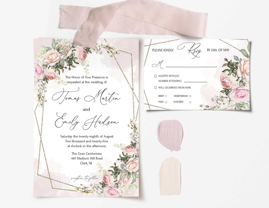 LPE0176 Wedding Invitation Card | RSVP | PInk Floral Wedding | DIY Printables