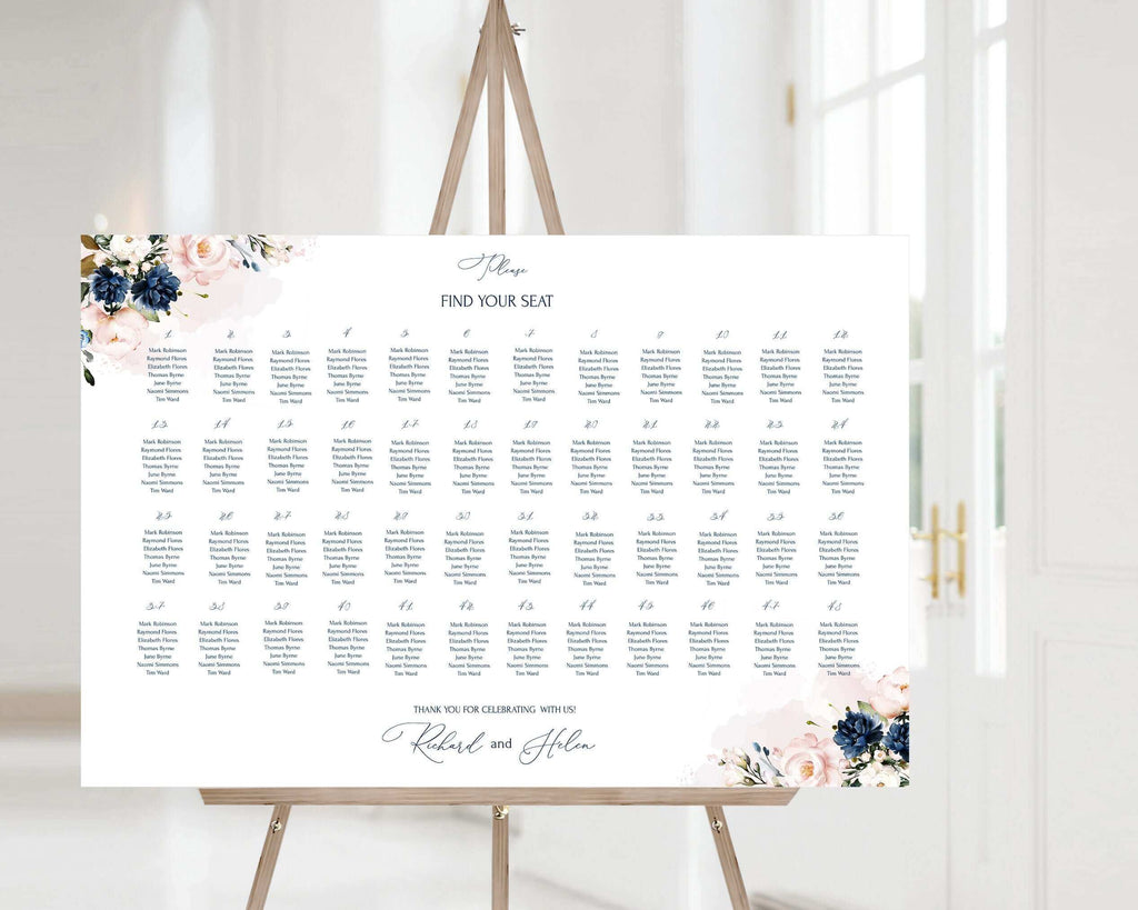 LPE0185 Wedding Seating Charts | Navy Blue & Rose | Editable DIY Printables