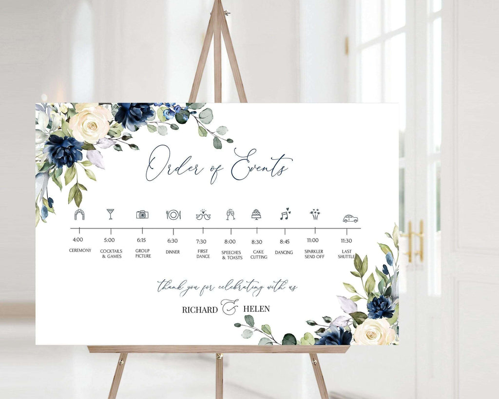 LPE0189 Wedding Day Timeline | Navy Blue & Eucalyptus | DIY Editable Printable