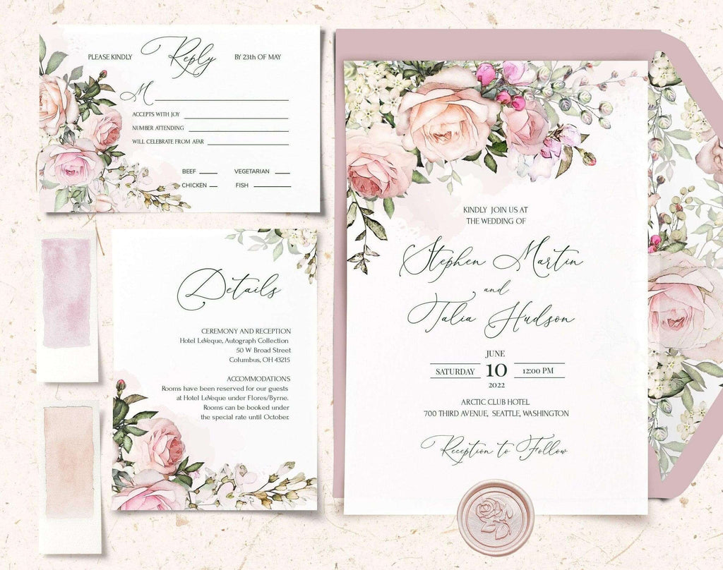 LPE0200 Wedding Invitation Suite | Editable Templates | Blush Pink DIY Wedding