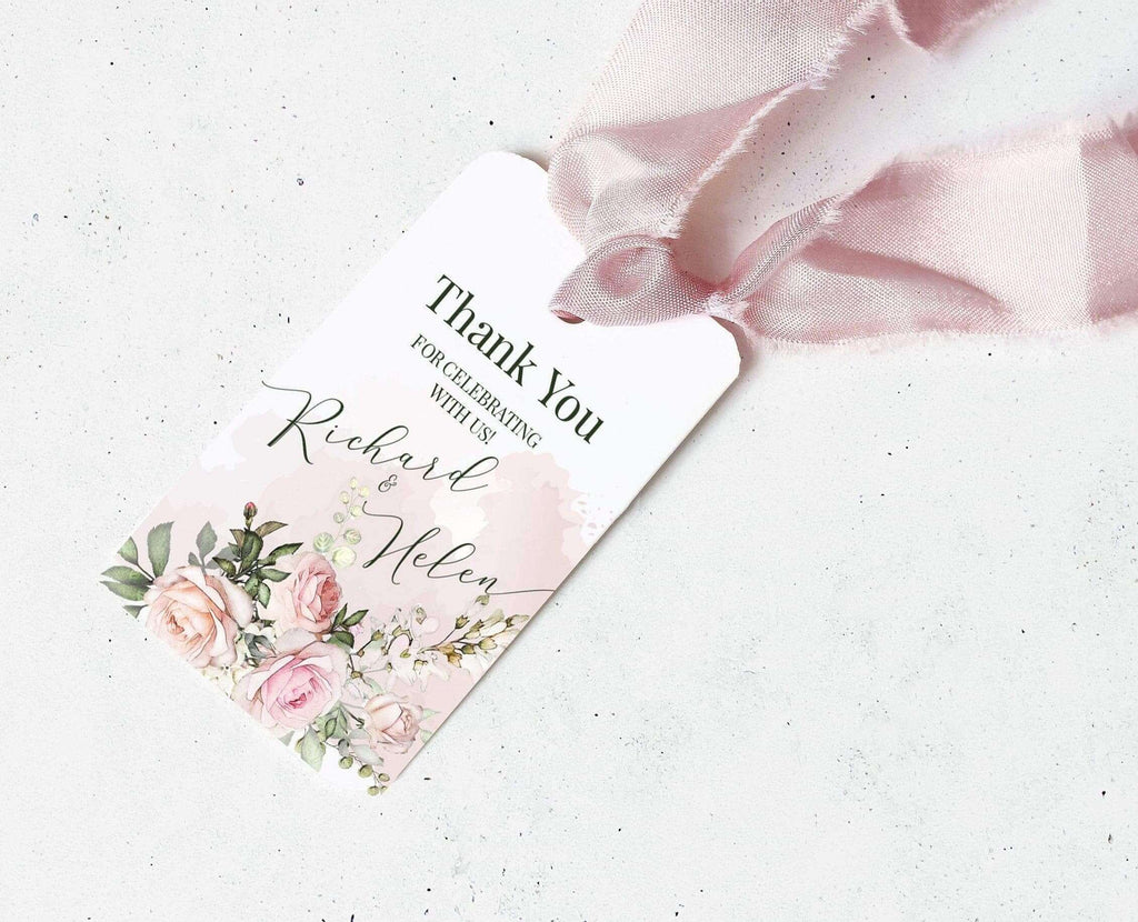 LPE0202 Wedding Tag Template with Watercolor Blush Pink Flowers, Floral