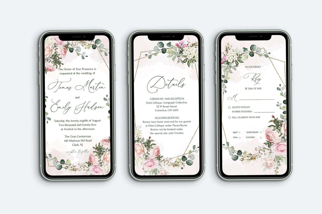 LPE0203 Wedding Electronic Invitations, Rsvp and Details Bundle of templates