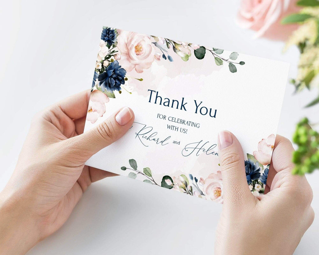 LPE0214 Thank You Card Template | Navy Blue & Pink | DIY Wedding Printables