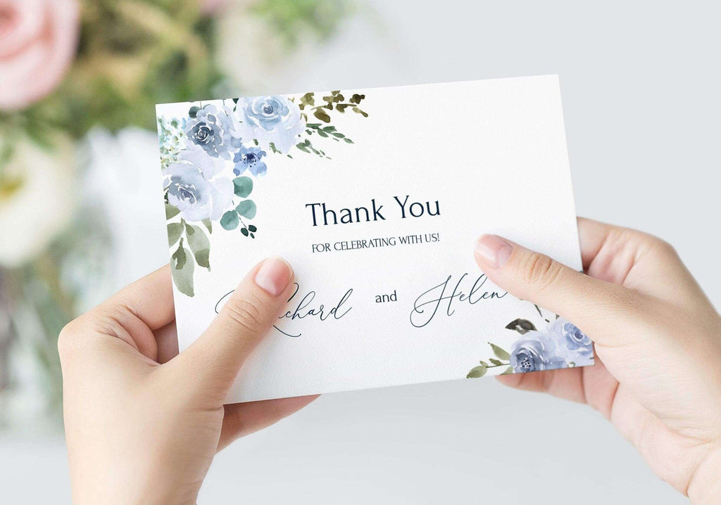 LPE0229 Thank You Cards Wedding | Watercolor & Dusty Blue | DIY Printables
