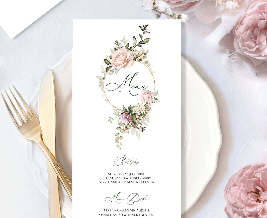 LPE0248 Wedding Menu Cards | Editable DIY Printable | Watercolor Blush Pink