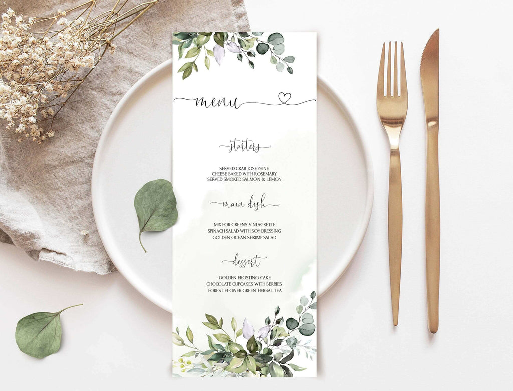 LPE0258 Menu Template | Greenery Eucalyptus | DIY Wedding | Editable Printable