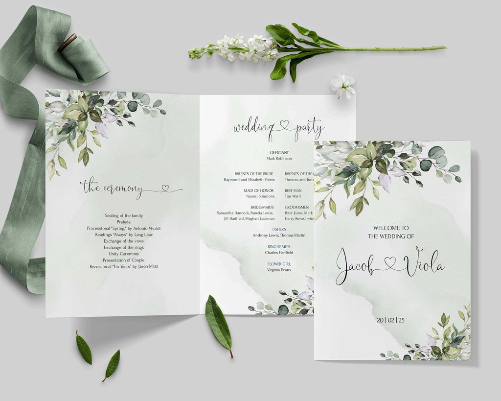LPE0261 Wedding Ceremony Program | Eucalyptus Green | Editable DIY Printables