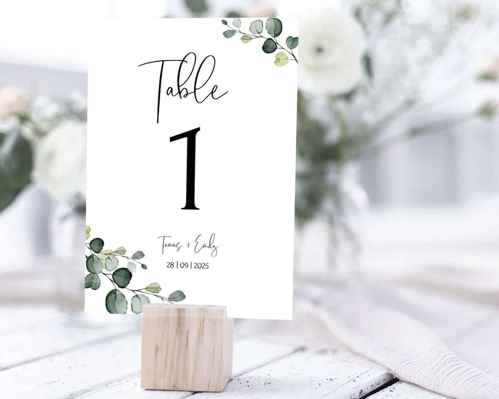 LPE0264 Table Number | Greenery Eucalyptus Wedding | Editable DIY Printables