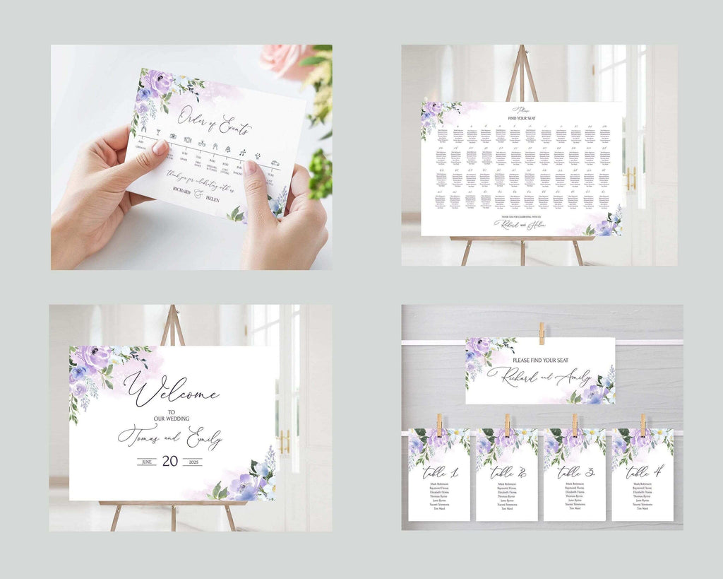 LPE0274 Wedding Stationery MEGA Bundle | Purple Flowers | Editable Printables