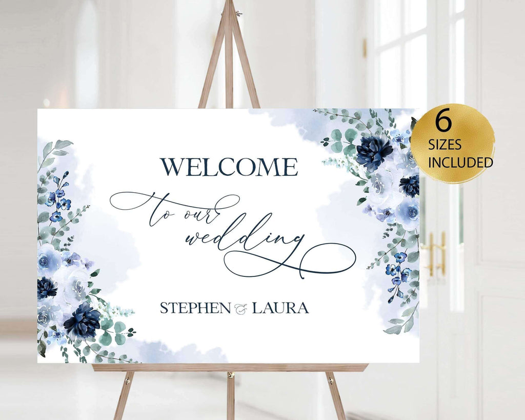 LPE0280 Welcome Sign | Watercolor Navy Blue | DIY Wedding | Editable Templates