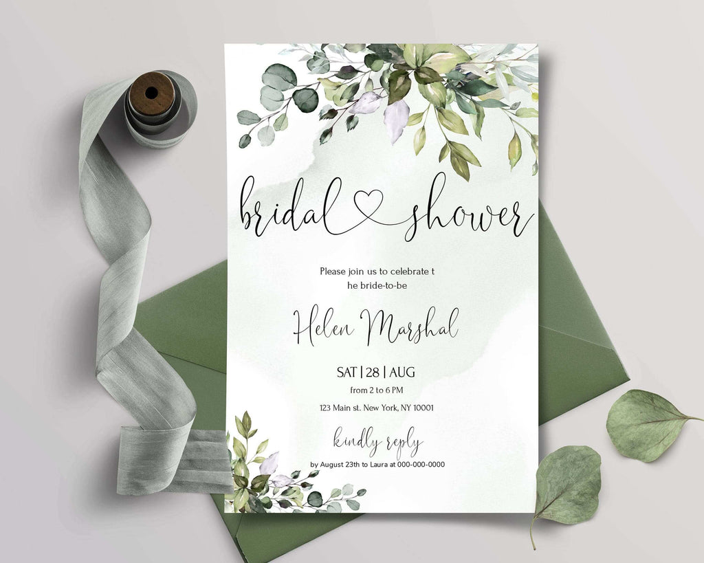 LPE0281 Bridal Shower Invitation | Greenery Eucalyptus | Editable Templates