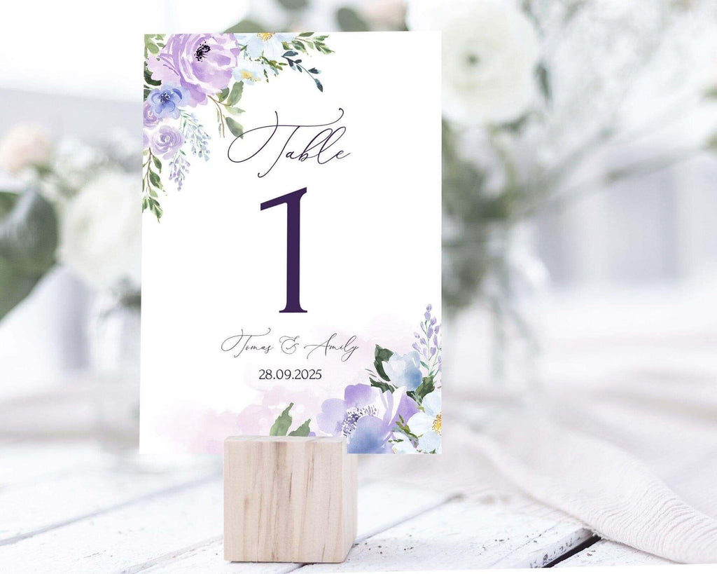LPE0289  Wedding Table Number | Purple Flowers | Editable DIY Printables