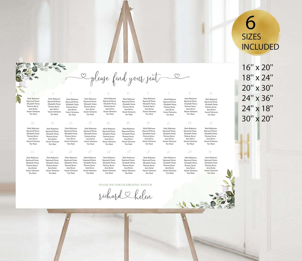 LPE0291 Seating Chart Banner | Eucalyptus DIY Wedding | Editable Template