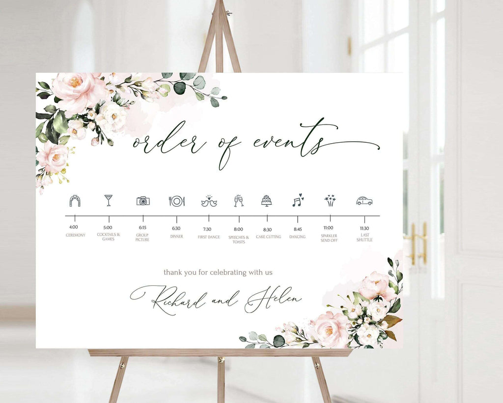 LPE0305 Wedding Timeline Sign | Soft Blush Pink | Editable DIY Printables
