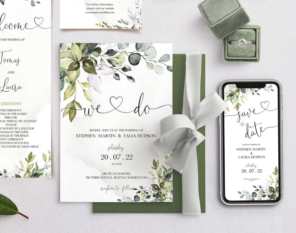LPE0315 Wedding Invitation Set of Editable DIY Printables, INSTANT Download