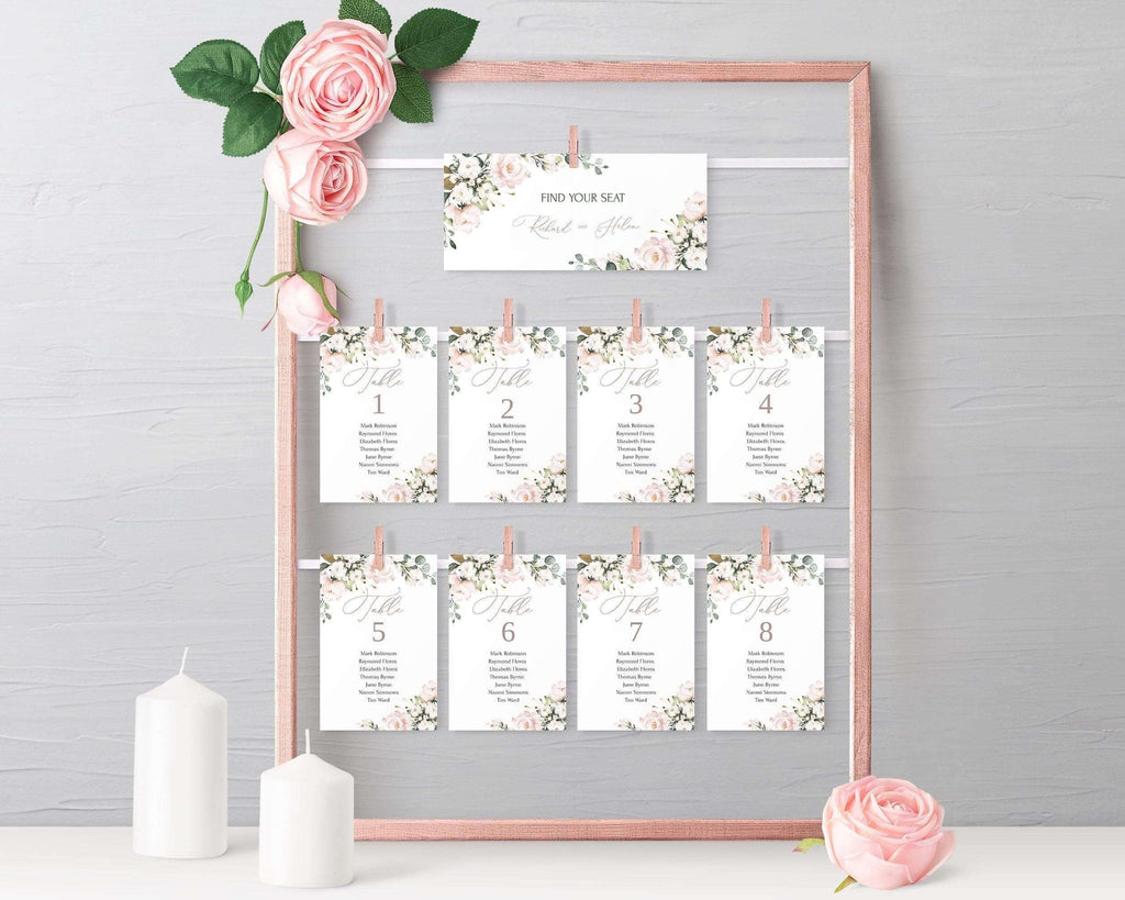 LPE0317 Wedding Seating Chart | Blush & Pink Flowers | Editable Printables
