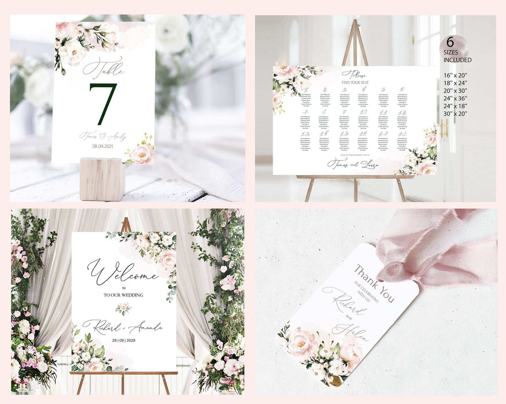 LPE0325 Wedding Stationery Templates | Blush Pink & Green | DIY Printables