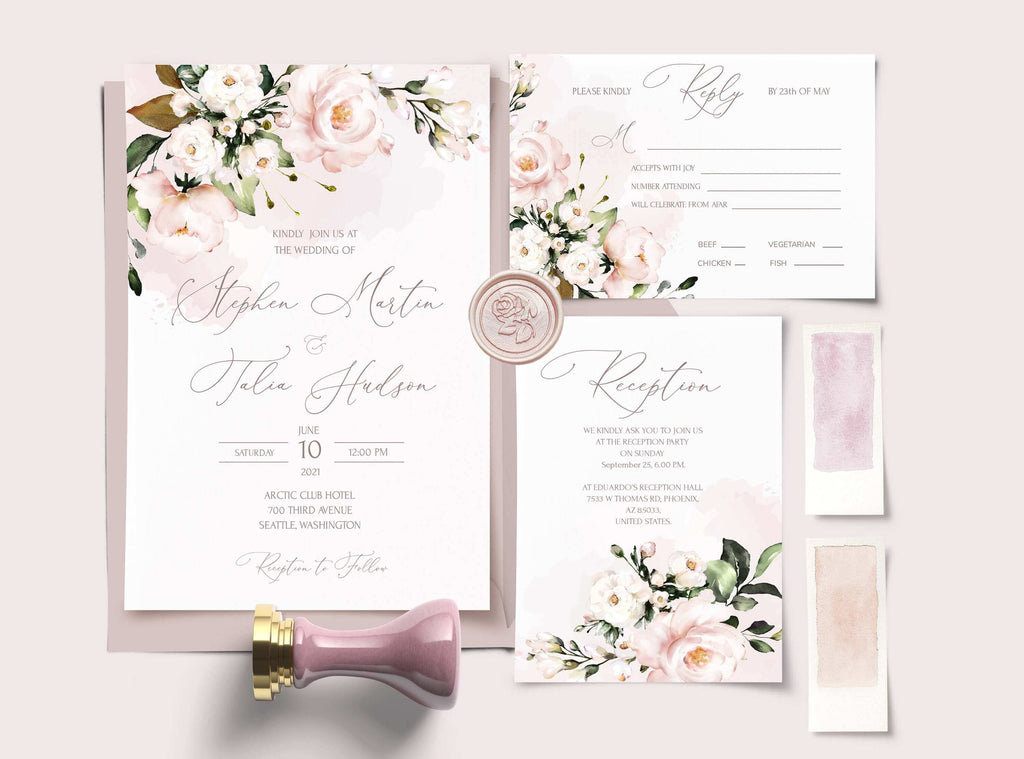 LPE0325 Wedding Stationery Templates | Blush Pink & Green | DIY Printables