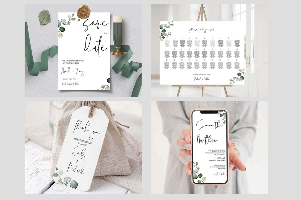 LPE0331 Modern Wedding Invites | Sage Green Eucalyptus | DIY Printables