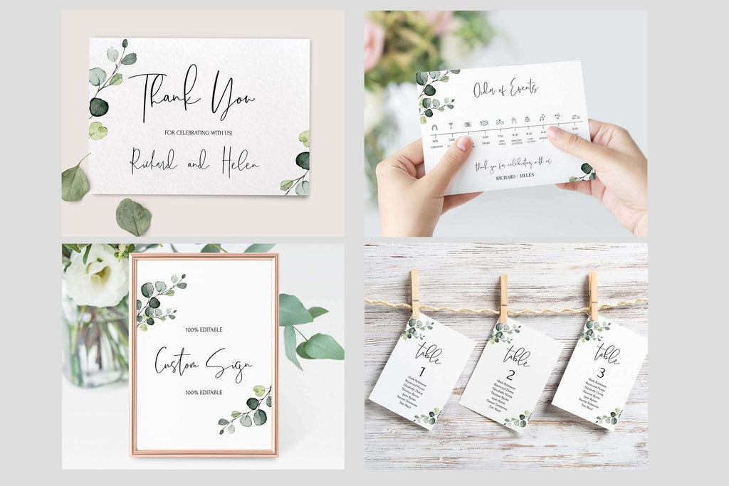 LPE0331 Modern Wedding Invites | Sage Green Eucalyptus | DIY Printables