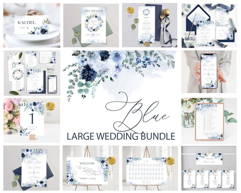 LPE0333 Wedding Stationery | MEGA pack | Watercolor Blue | DIY Printables