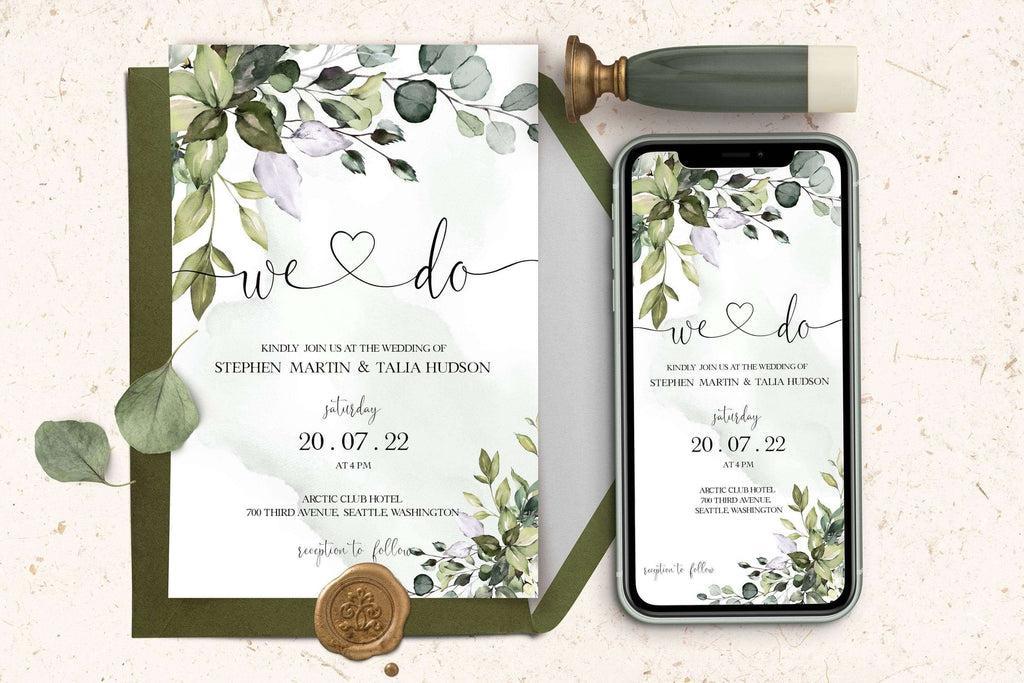 LPE0340 We Do Wedding Invitations | Eucalyptus Invite & Evite | DIY Printables