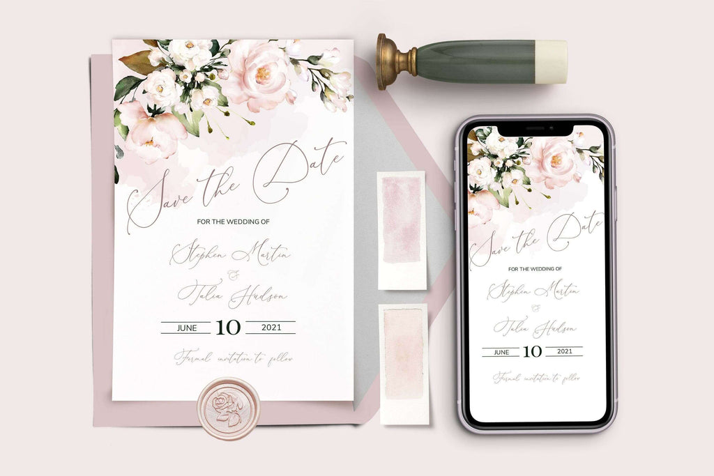 LPE0342 Save The Date Templates | evite | Blush Pink Wedding | DIY Printables
