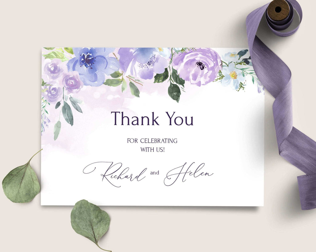 LPE0351 Thank you card Template | Purple Watercolor Wedding | DIY Printables